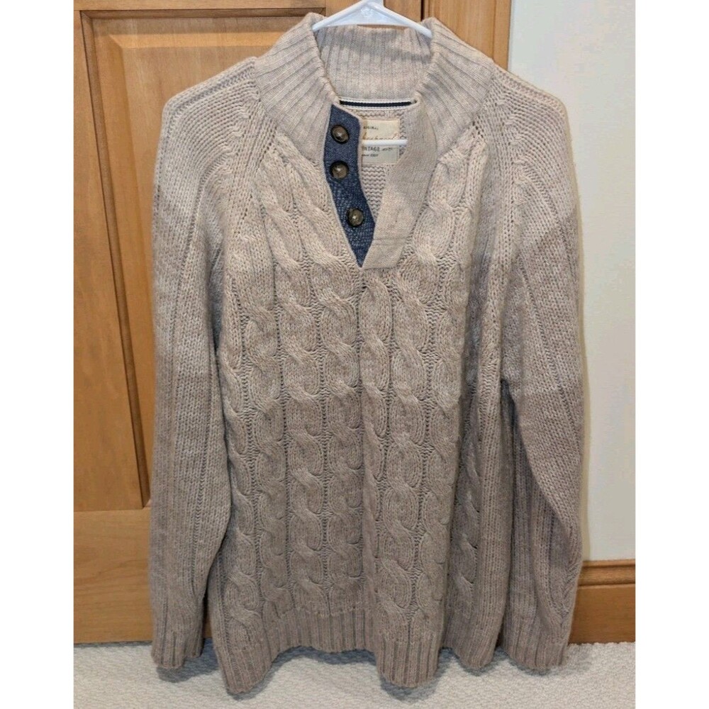 Weatherproof Vintage Men Size L Ombre Shawl Collar Knit Sweater Beige Pullover